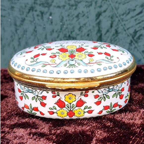 Charming Halcyon Days With Our Love Trinket Box - Floral Enamel Jewelry Keepsake - Picture 5 of 10
